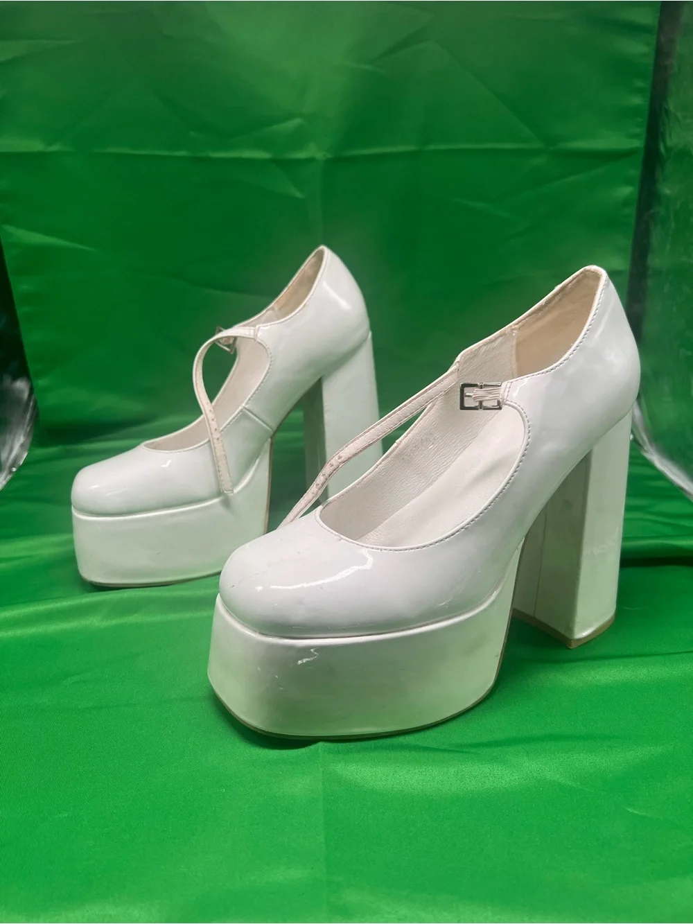 Nasty Gal White Platform Mary Jane Heels with secure ankle straps. Sz 6
